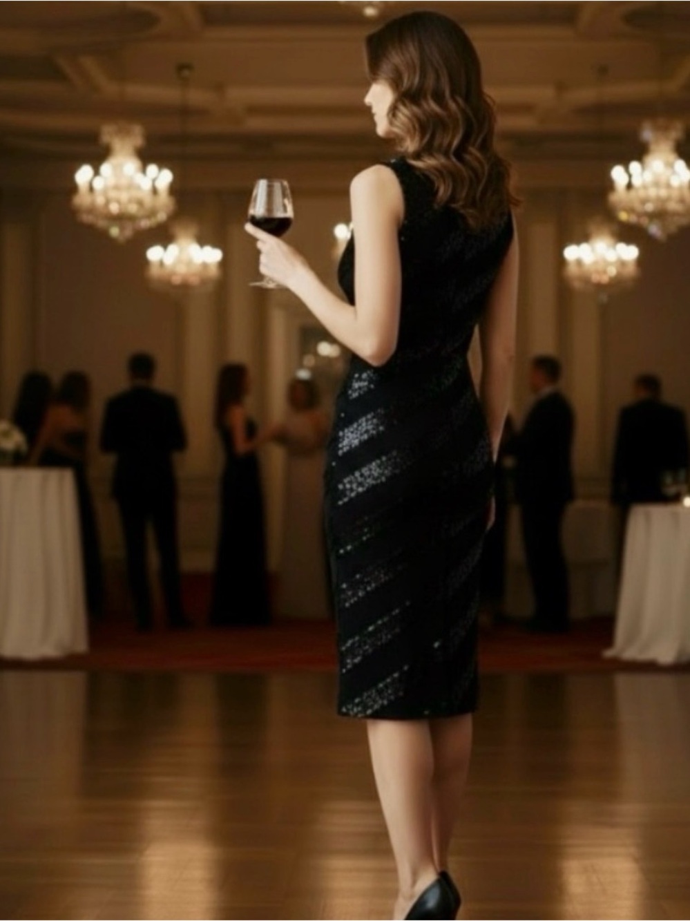 Tadashi Shoji One-Shoulder Black Sequin Sheath Dress - Picture 3 of 9